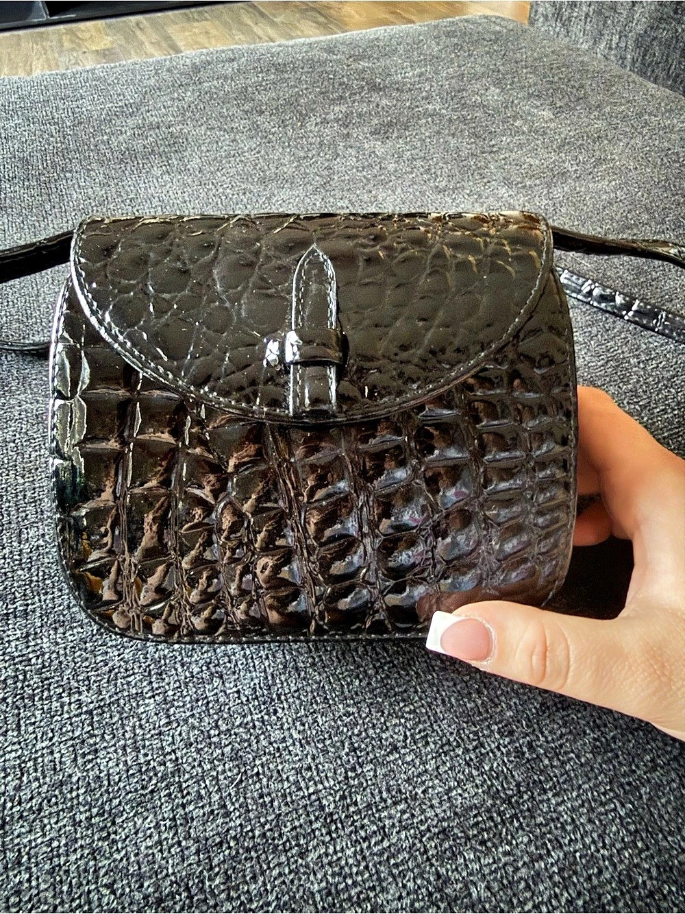 Fellini Black Crocodile-Embossed Crossbody Bag